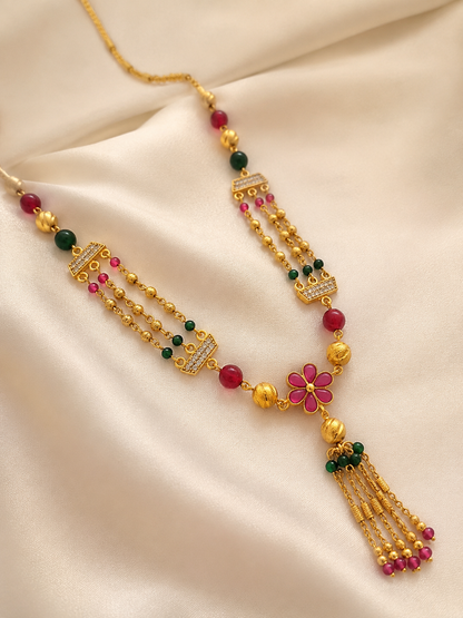 Elegant Dual Mangalsutra Combo Set with Floral Tassel & Diamond Pendant Design