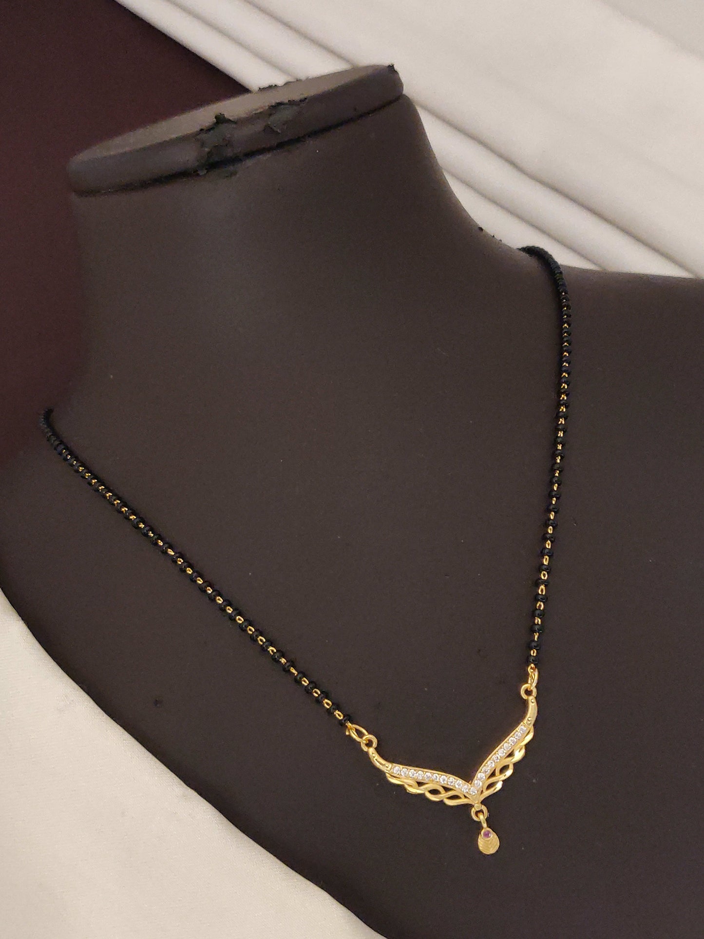 Gold Plated AD Diamond Black Beads Daily Wear Mangalsutra