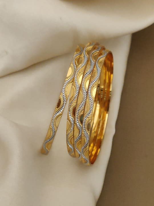 Gold Plated Fancy Wave Design 4 Pcs Bangles Set For Women