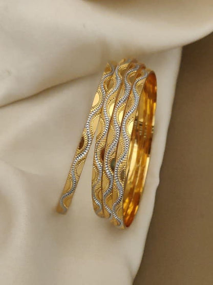 Gold Plated Fancy Wave Design 4 Pcs Bangles Set For Women
