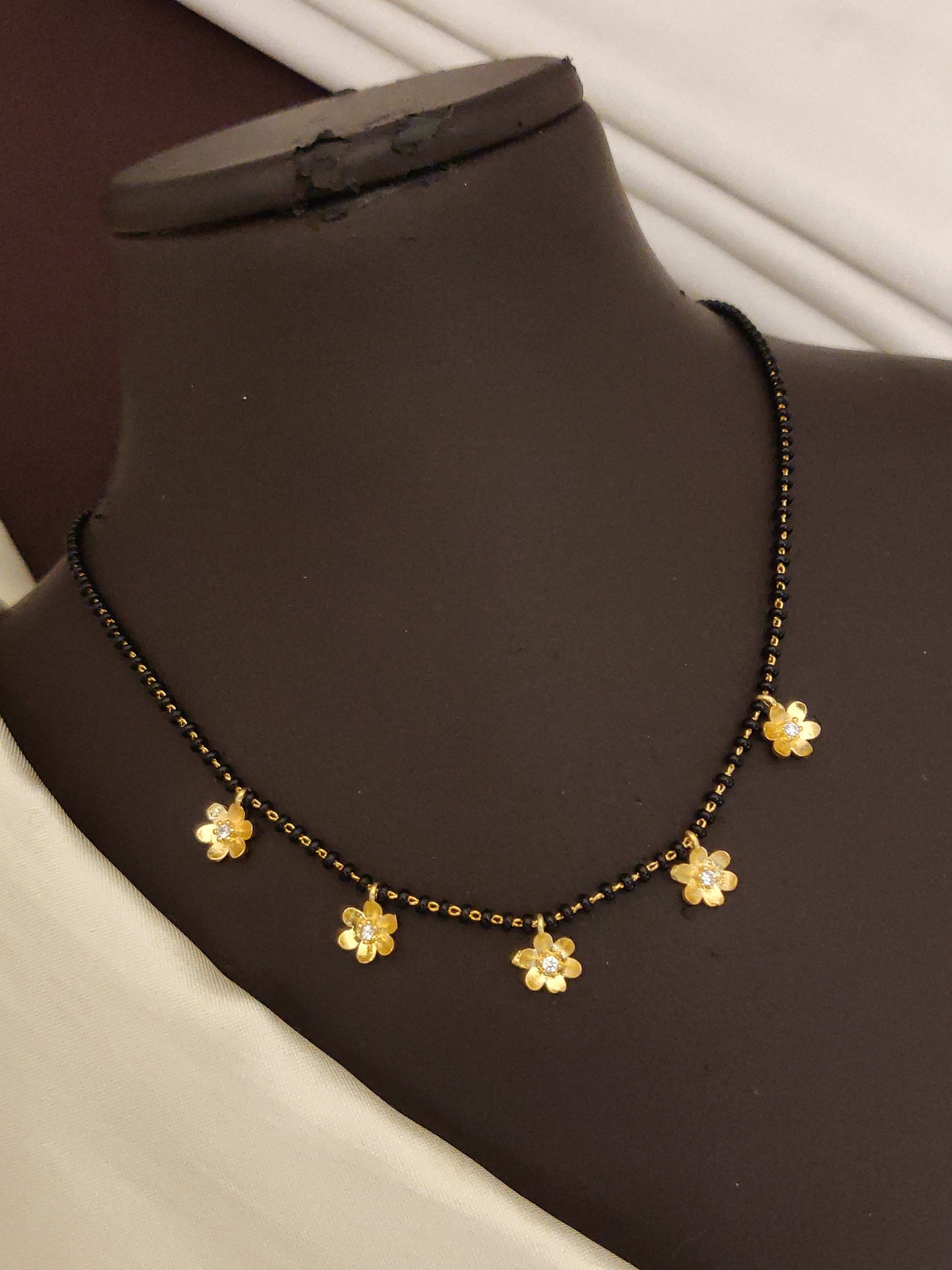 Stylish Gold Plated Floral Design Ad Diamond Mangalsutra For Women