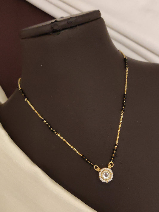 Elegant Gold Plated Round AD Diamond Pendant Mangalsutra