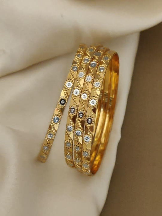 Gold Plated Fancy Wave Design 4 Pcs Bangles Set For Women