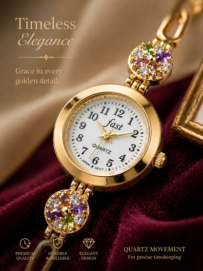 Designer Floral Stone Gold Plated Fancy Watch for Girls & Women