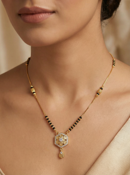 Daily Wear Hexa-Diamond Studded Golden Mangalsutra