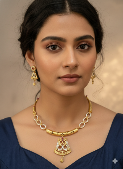 Elegant Micro Gold Plated AD Diamond Pendant Necklace Set with Matching Earrings