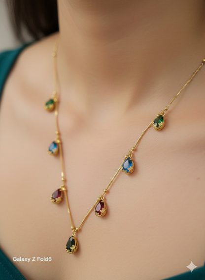 Elegant Multicolor Teardrop Stone Gold-Plated chain