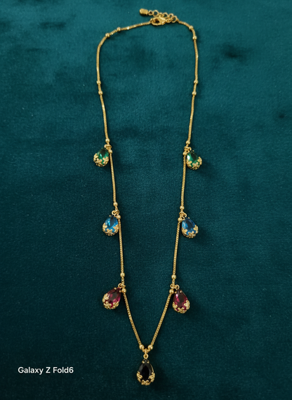 Elegant Multicolor Teardrop Stone Gold-Plated chain