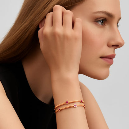 Rose Gold Plated Ruby & Ad Diamond Square Studded Bangles – Set Of 2