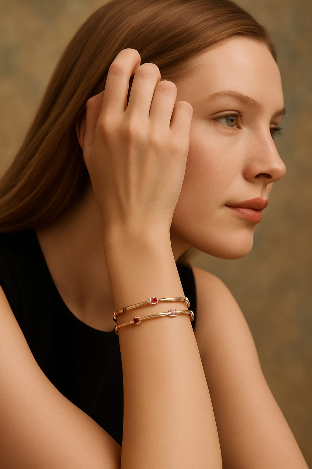 Rose Gold Plated Ruby & Ad Diamond Square Studded Bangles – Set Of 2