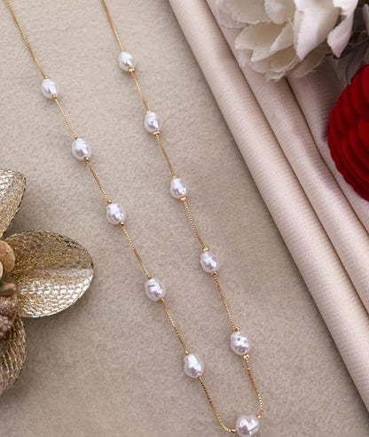 Gold Plated Pearl Drop Fancy Chain Necklace With Earrings For Women
