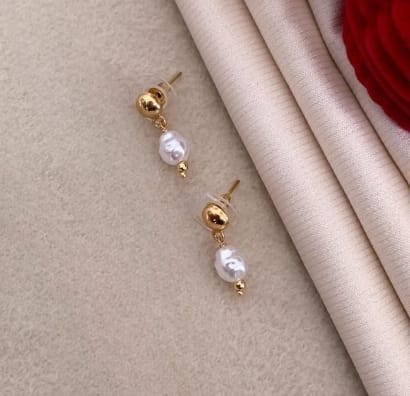 Gold Plated Pearl Drop Fancy Chain Necklace With Earrings For Women