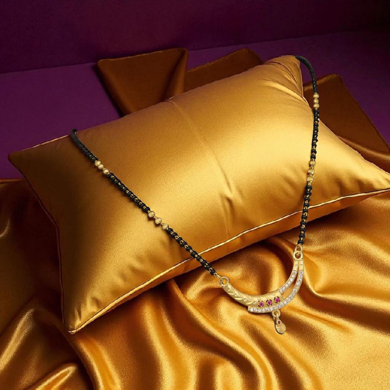 Designer Premium Quality High Gold Plated Ad Diamond Studded Fancy Mangalsutra For Women