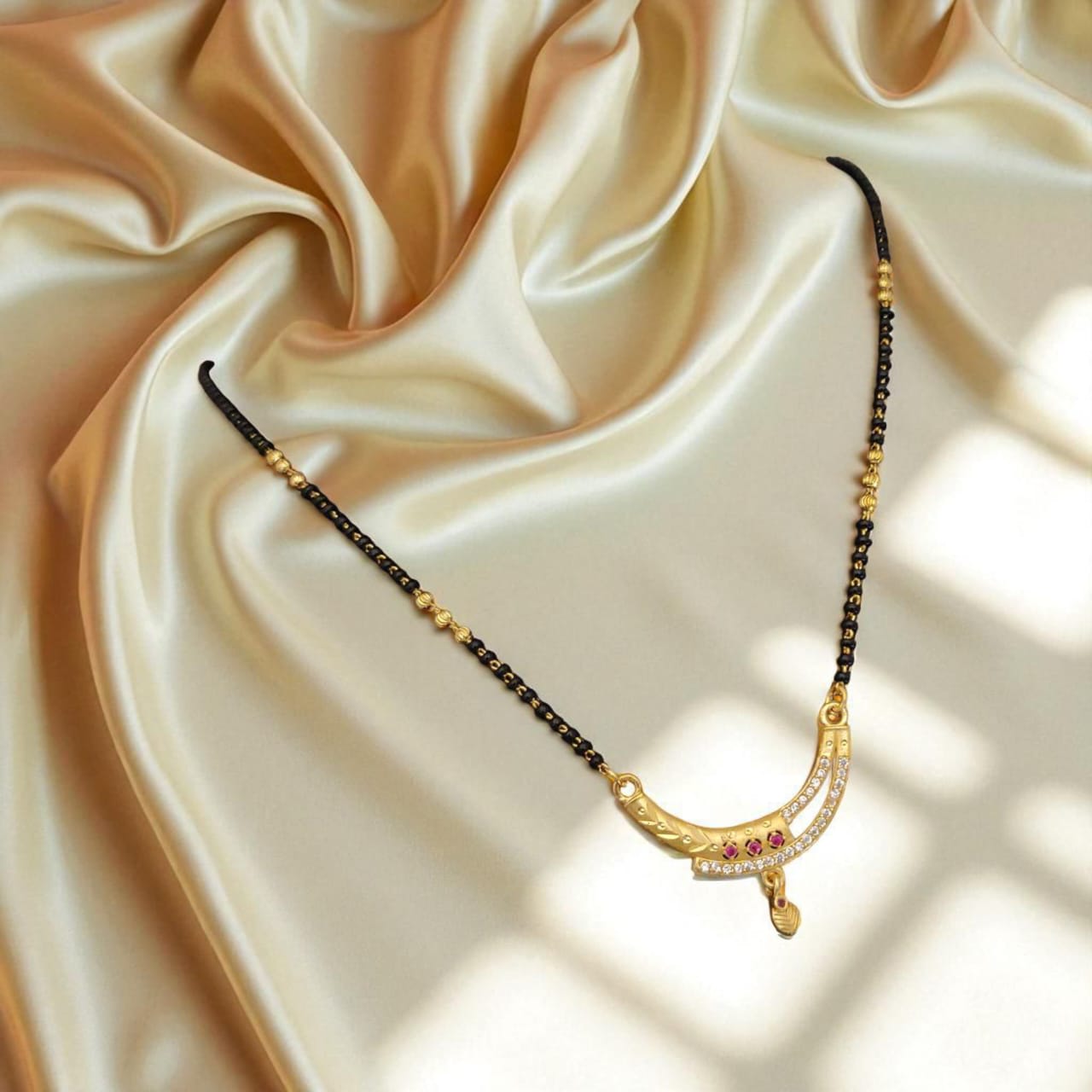 Designer Premium Quality High Gold Plated Ad Diamond Studded Fancy Mangalsutra For Women