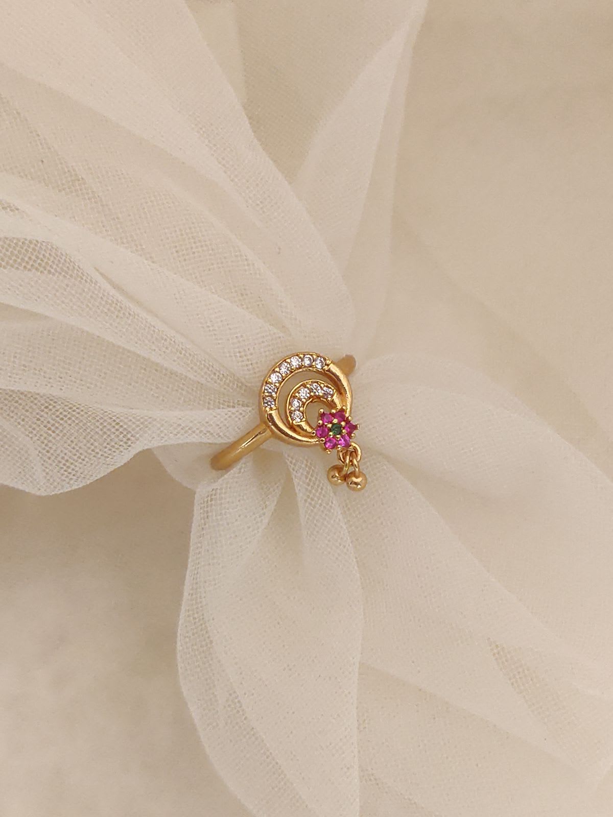 Ethic Casual Wear High Gold Plated American Diamond Studded Adjustable Free Size Ring With 3 Month Guarantee