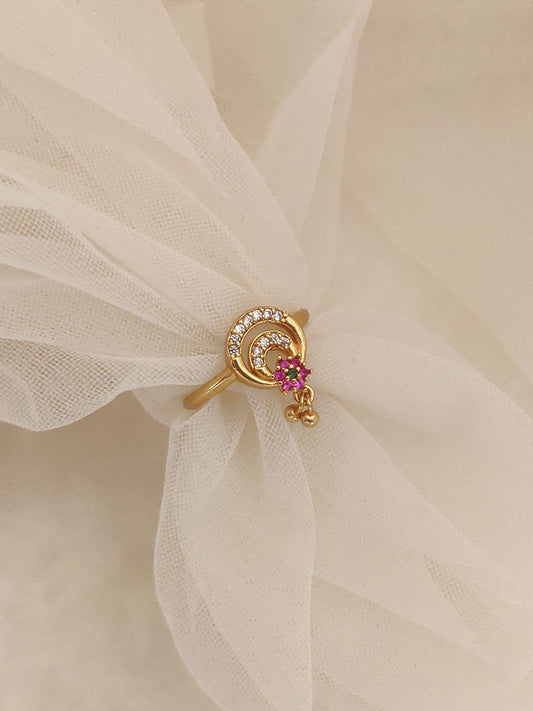 Ethic Casual Wear High Gold Plated American Diamond Studded Adjustable Free Size Ring With 3 Month Guarantee