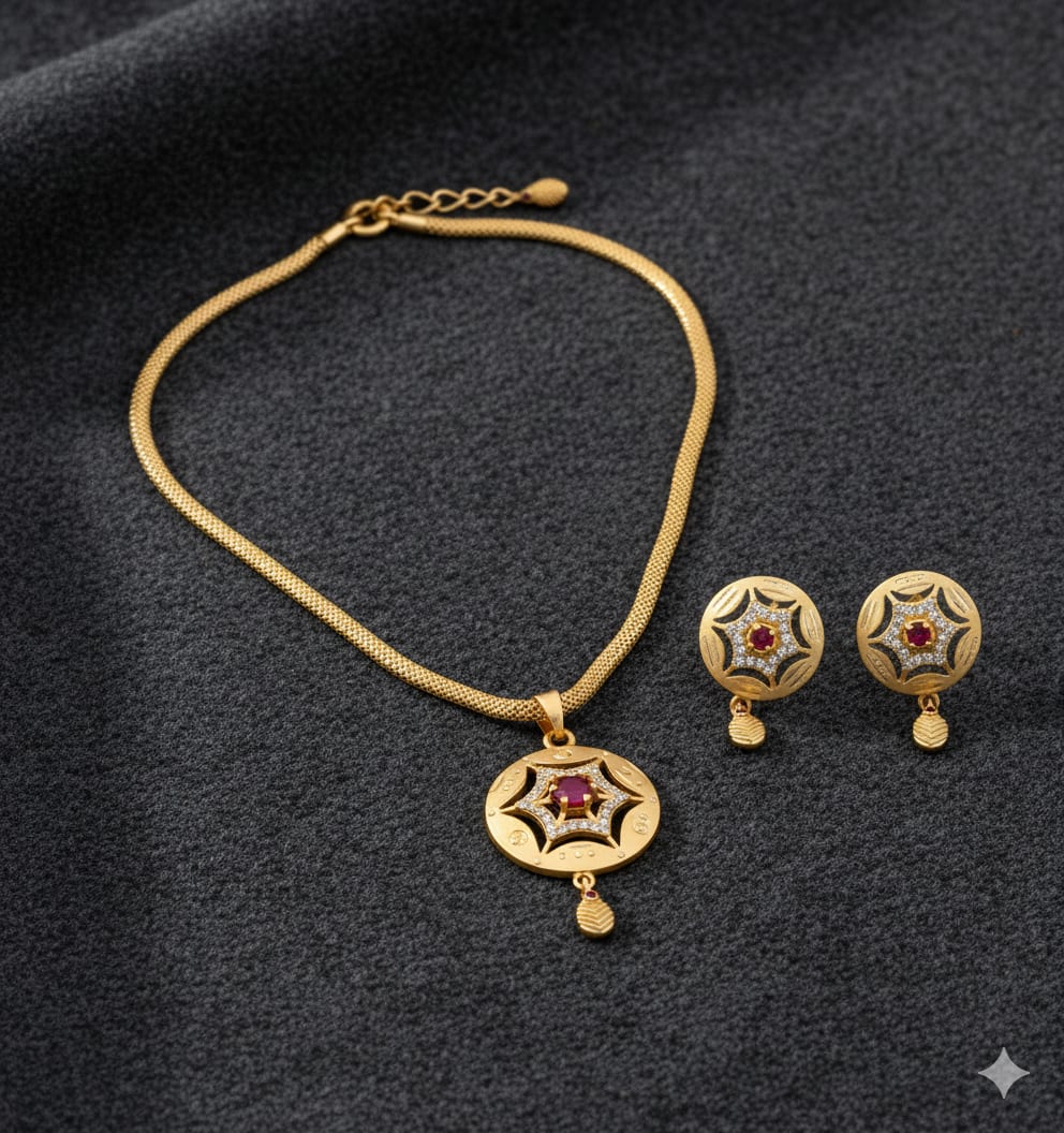 Micro Gold Plated Ad Diamond Studded Fancy Star Pendant Set With Chain