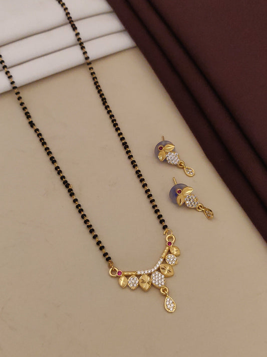 Forming ad diamond high gold plated leaf mangalsutra   3 months guarantee