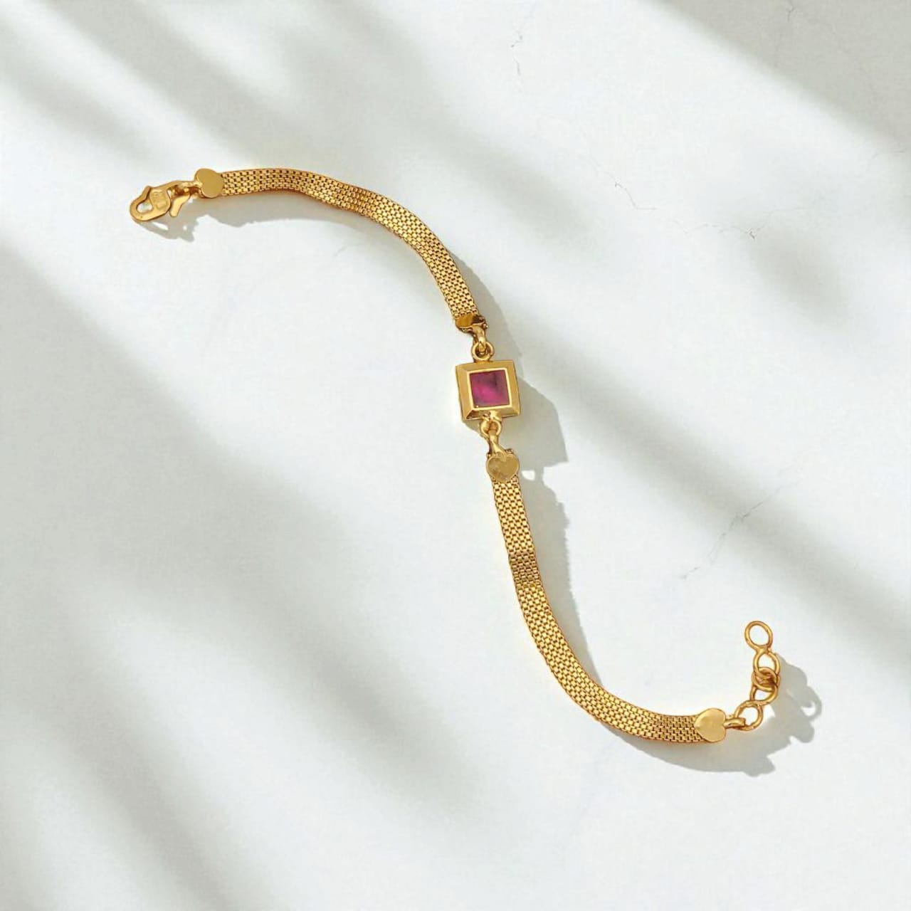 Designer High Gold Plated Ruby Stone Mesh Chain Bracelet