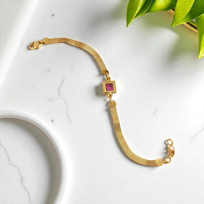 Designer High Gold Plated Ruby Stone Mesh Chain Bracelet