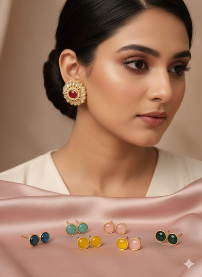 Traditional & Modern Fusion Kundan Round Design Changeable Earrings For Women