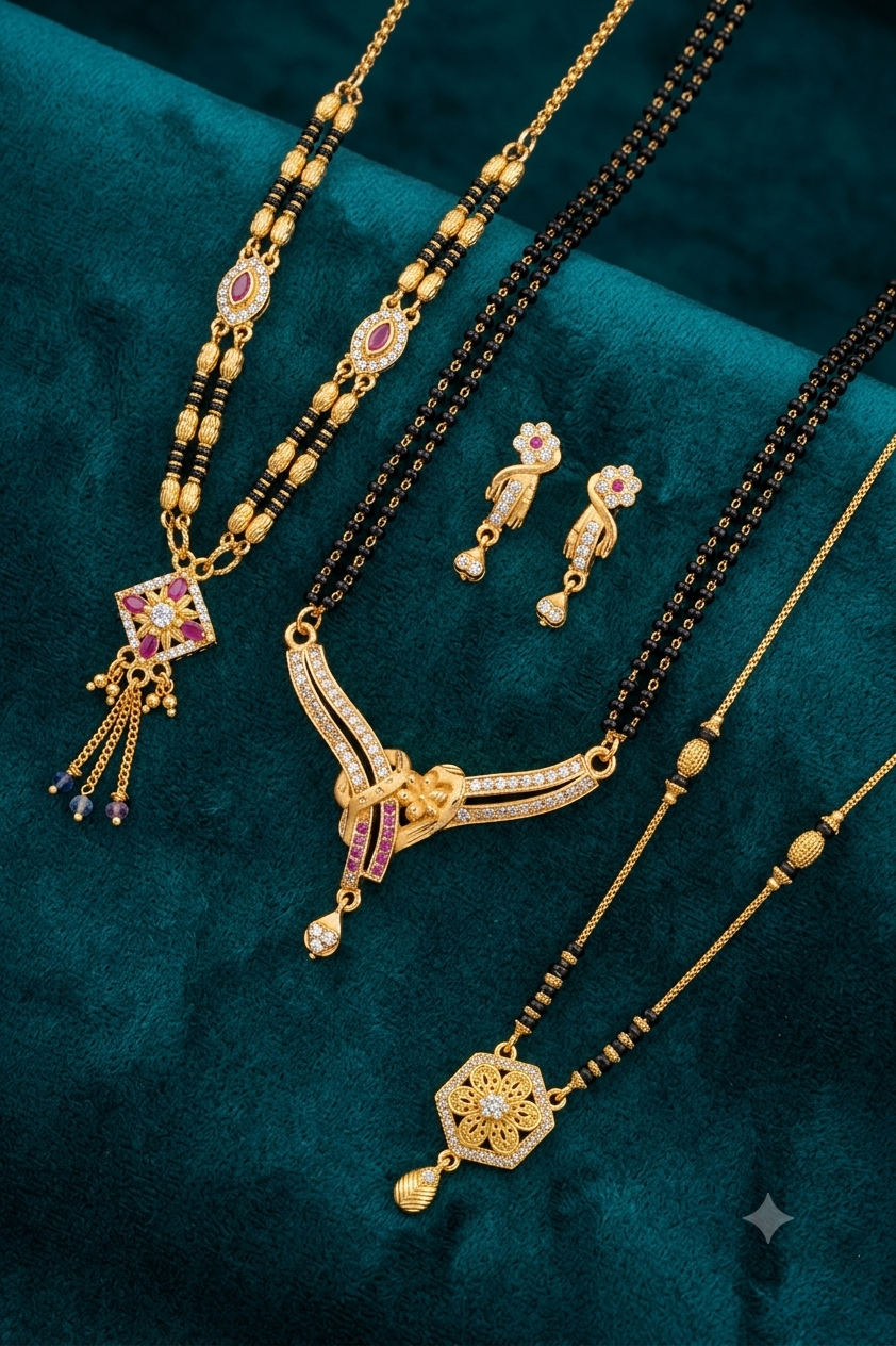Royal Ruby Floral Mangalsutra Set with Matching Earrings