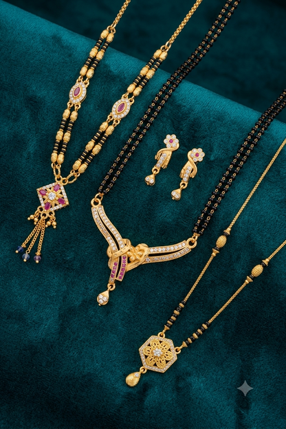 Royal Ruby Floral Mangalsutra Set with Matching Earrings