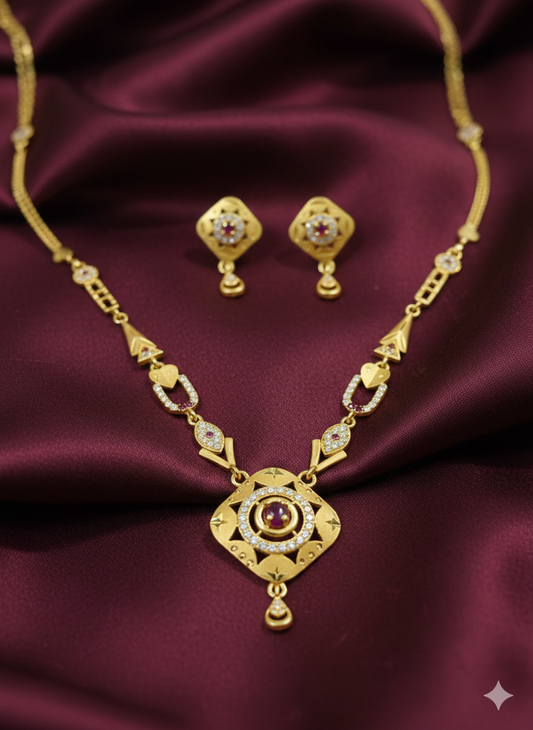 Micro Gold Plated AD Diamond Studded Forming Square Necklace with Earrings for Women