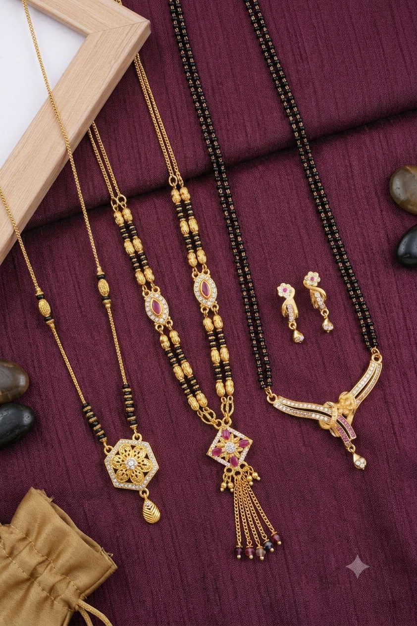 Royal Ruby Floral Mangalsutra Set with Matching Earrings