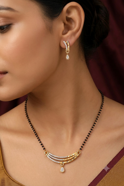 Forming And Diamond High Gold Plated 3 Line Mangalsutra