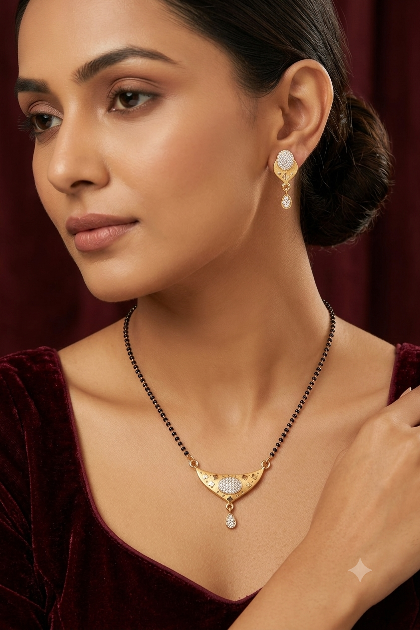 Forming And Diamond High Gold Plated Oval Mangalsutra