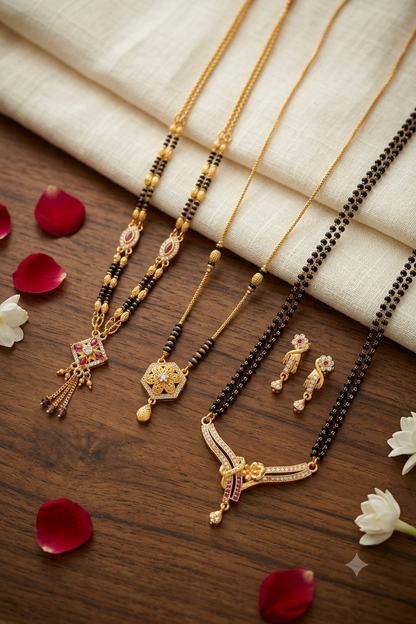 Royal Ruby Floral Mangalsutra Set with Matching Earrings