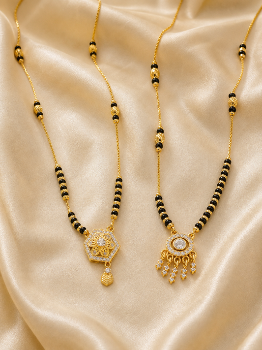 Gold Plated Diamond-Studded Floral & Chandbali Mangalsutra Combo for Women