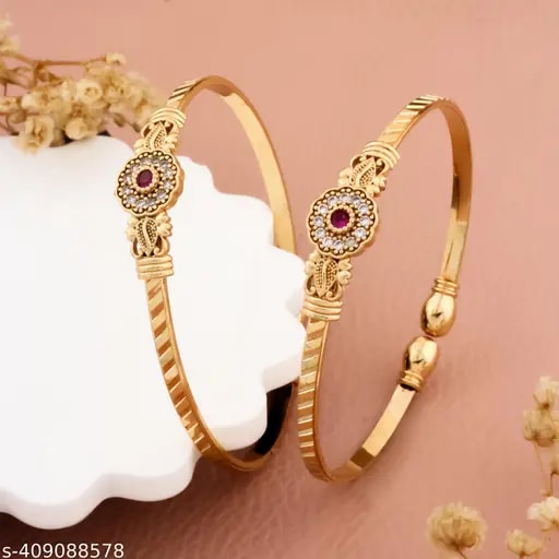 Gold & Pink Floral Design Daily Wear Adjustable Kadli