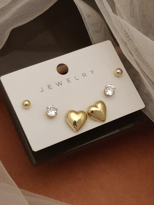 Gold plated ad diamond studed fancy 3 ste of earring