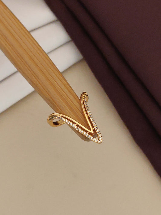Gold plated ad diamond studed fancy v shape ring