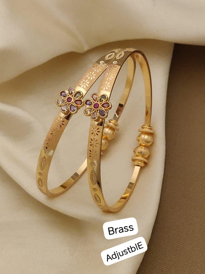 Micro Gold Plated Ad Diamond Studded Kempu Work Flower Adjustable Kadli Set