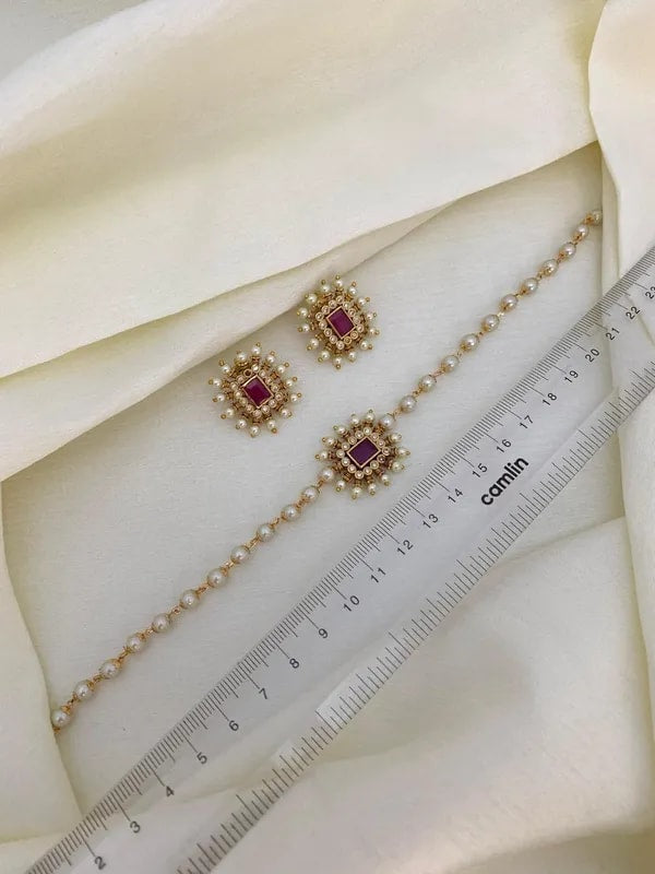 Gold Plated Ruby Stone Studed Pearl Chowker