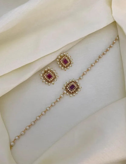 Gold Plated Ruby Stone Studed Pearl Chowker