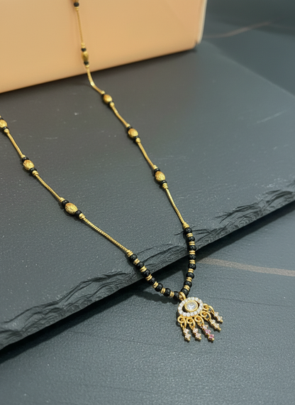 Graceful Black Gold Plated Bead AD Diamond Pendant Mangalsutra