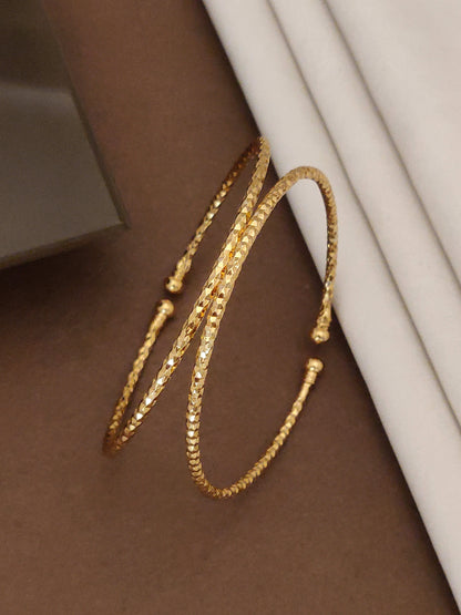 Elegant High Gold Plated Textured Designer Adjustable Kadli Bangles – Set Of 2