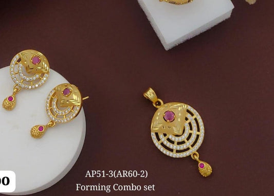 High Gold Plated Stunning American Diamond And Pink Diamond Studded Forming Classic Round Pendent Set.