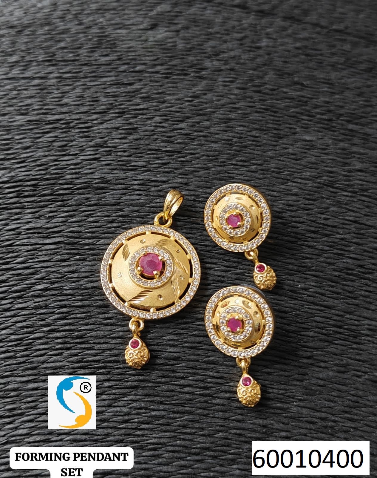 High Gold Plated Stunning American Diamond And Pink Diamond Studded Forming Designer Beautiful Round Pendent Set