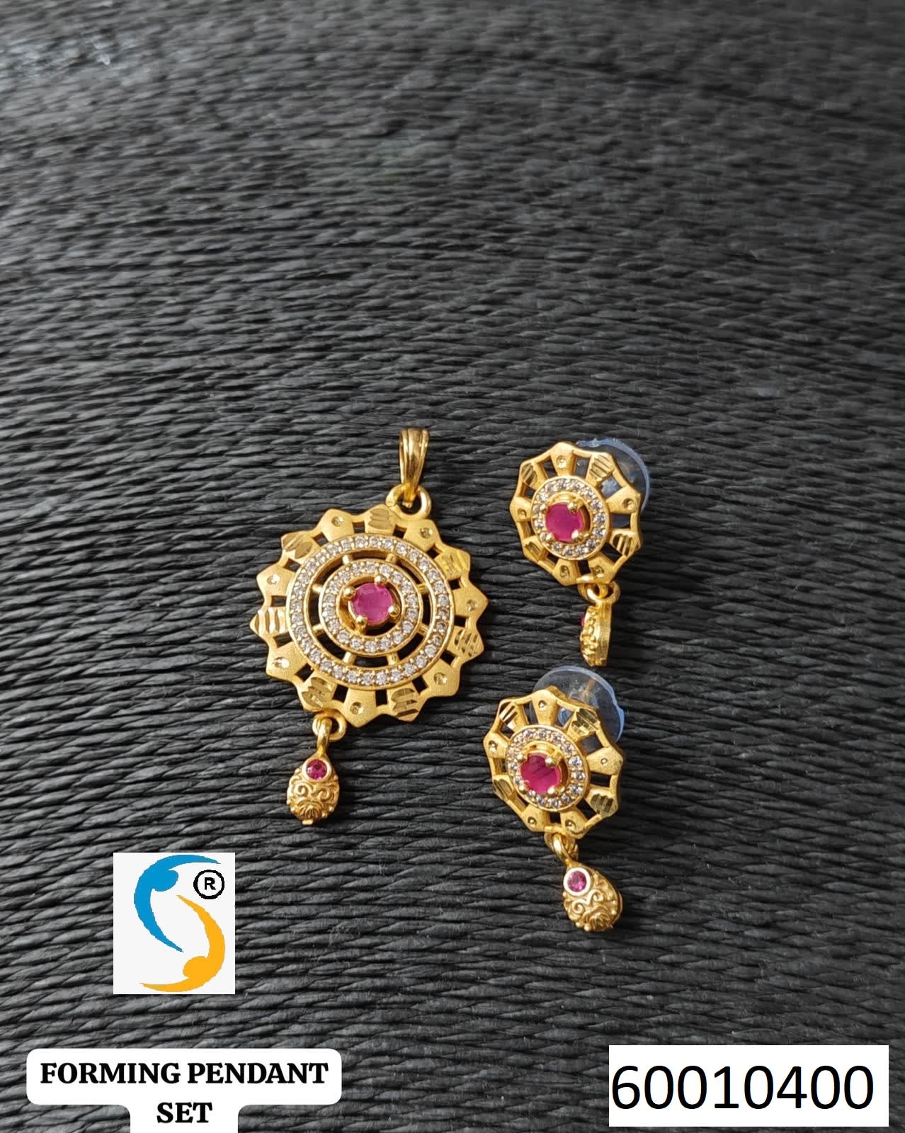 High Gold Plated Stunning American Diamond And Pink Diamond Studded Forming Designer Round Pendent Set
