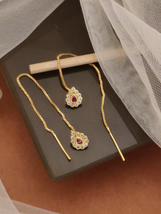 High gold plated ad diamond studed fancy oval sui dhaga earring