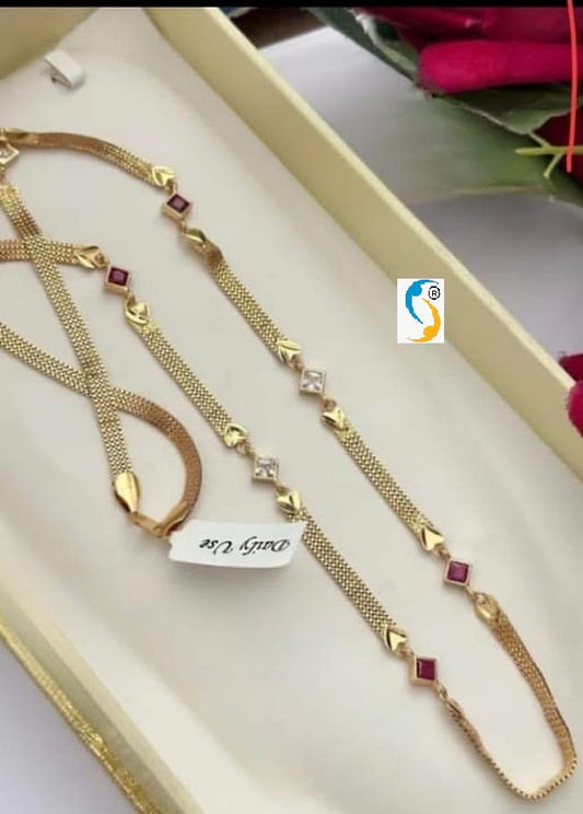 Designer High Gold Plated Ad Diamond Studued Fancy Long Chain