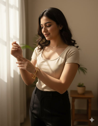 Micro Gold Plated Ad Diamond Studded Fancy 2-Piece Bangles For Women