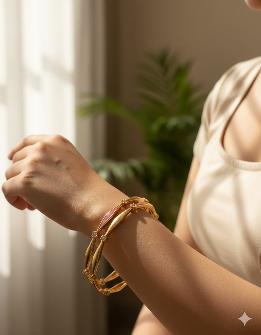 Micro Gold Plated Ad Diamond Studded Fancy 2-Piece Bangles For Women