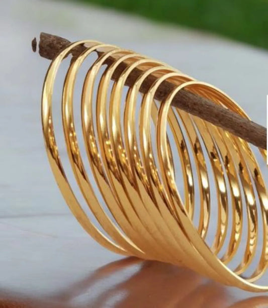 Casual Wear Micro Gold Plated 8 Pcs Palin Bangle For Girls And Women