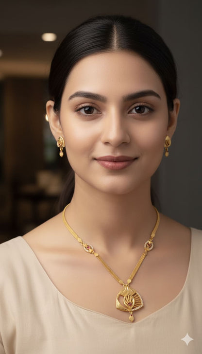 Micro Gold Plated Ad Diamond Studded Forming Pendant With Adjustable Kadli Combo